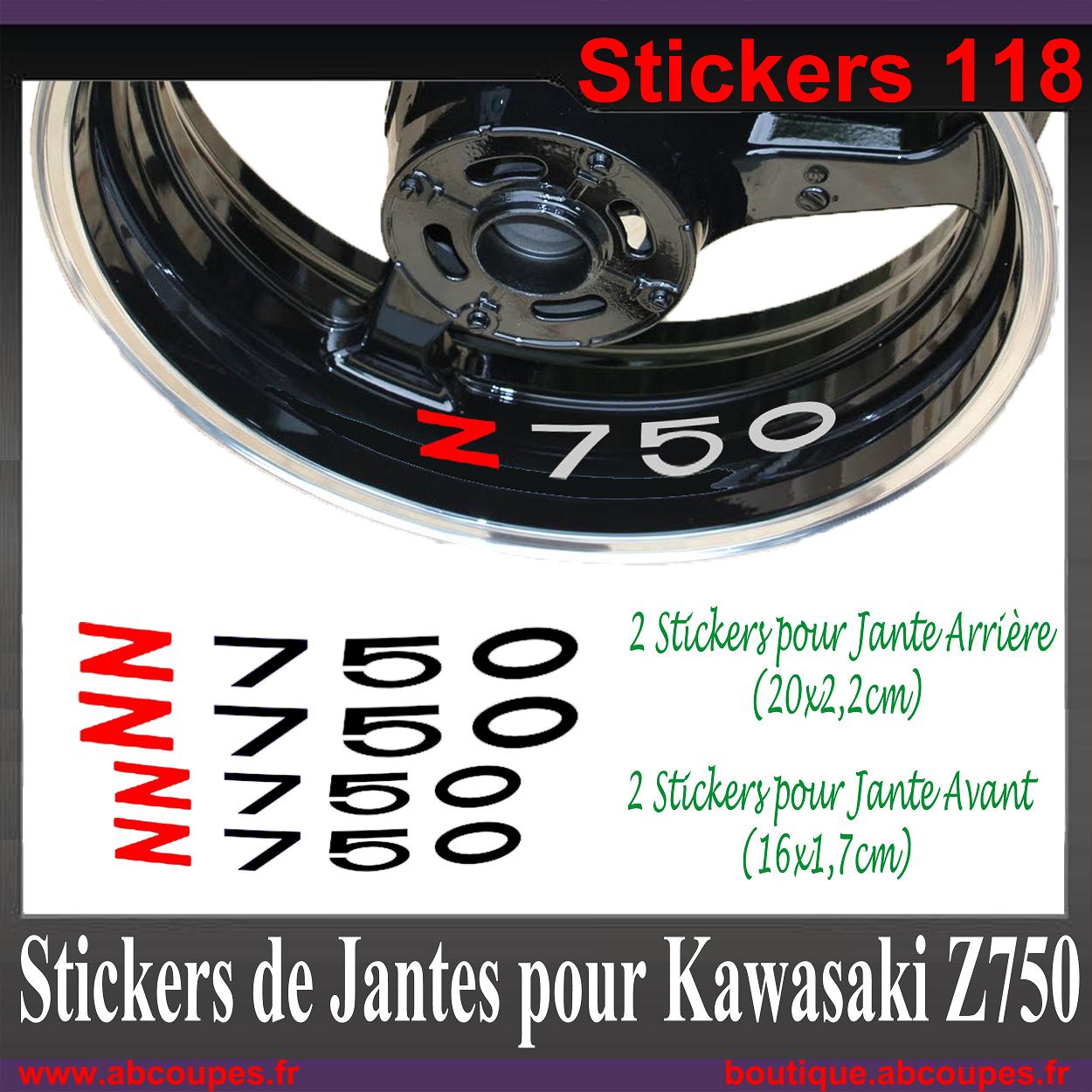 Stickers Jantes Z750 20 et 16cm Autocollants Liseret Kawasaki Z 750